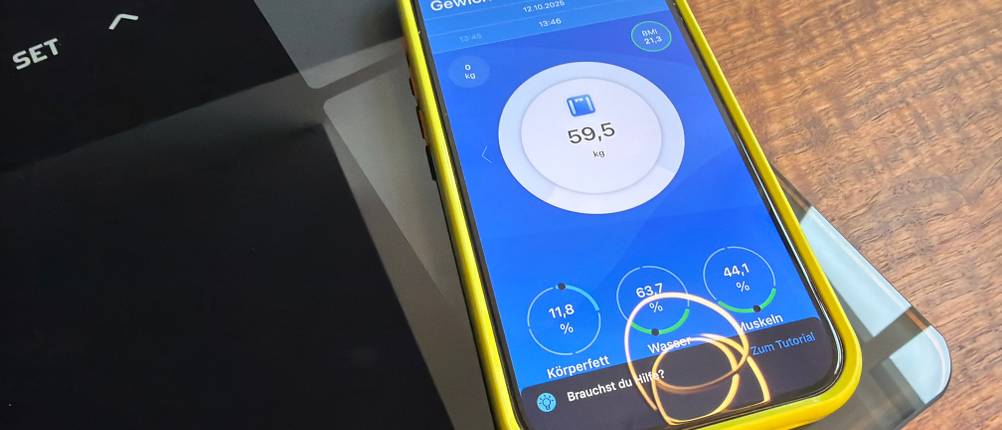 In der App der Beurer BF 500 werden Daten wie Gewicht, Körperfett und Muskeln angezeigt.