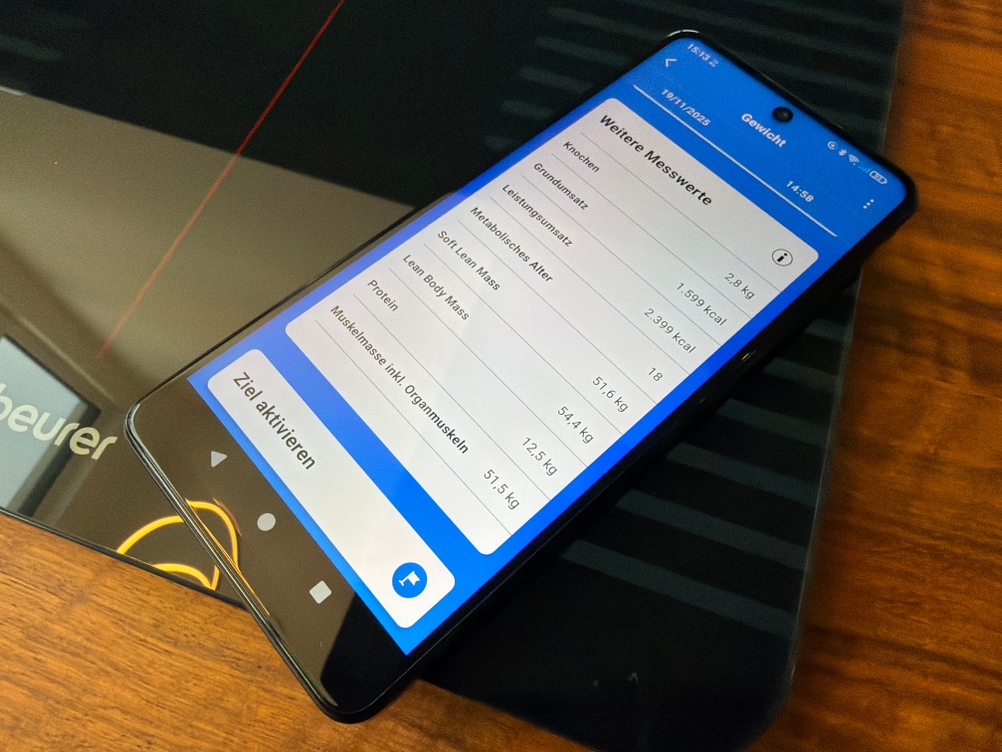 Die App der Beurer BF 990 zeigt Messwerte an