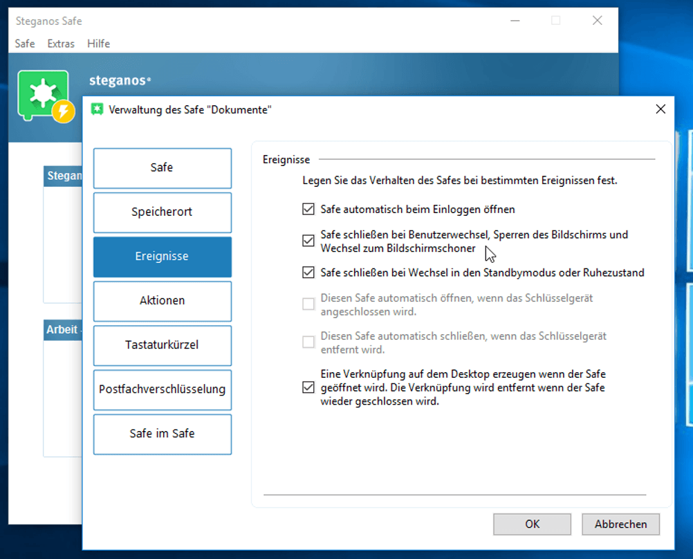 Verschlüsselungssoftware Datensafe automatisch schließen Steganos