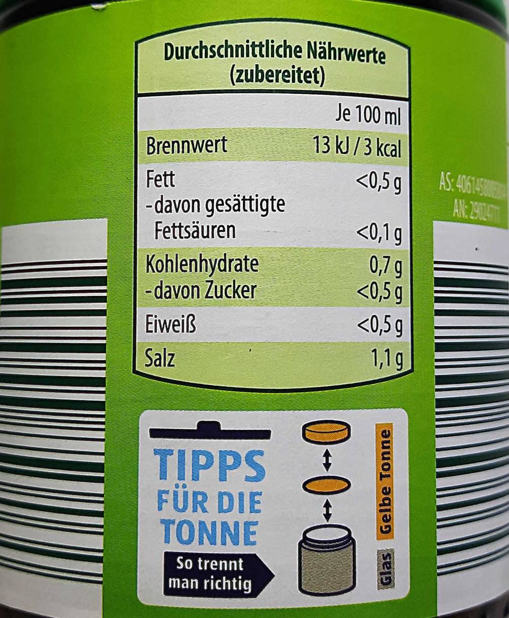 Bio-Gemüsebrühe im Test: Nahaufnahme der Nährwerttabelle.