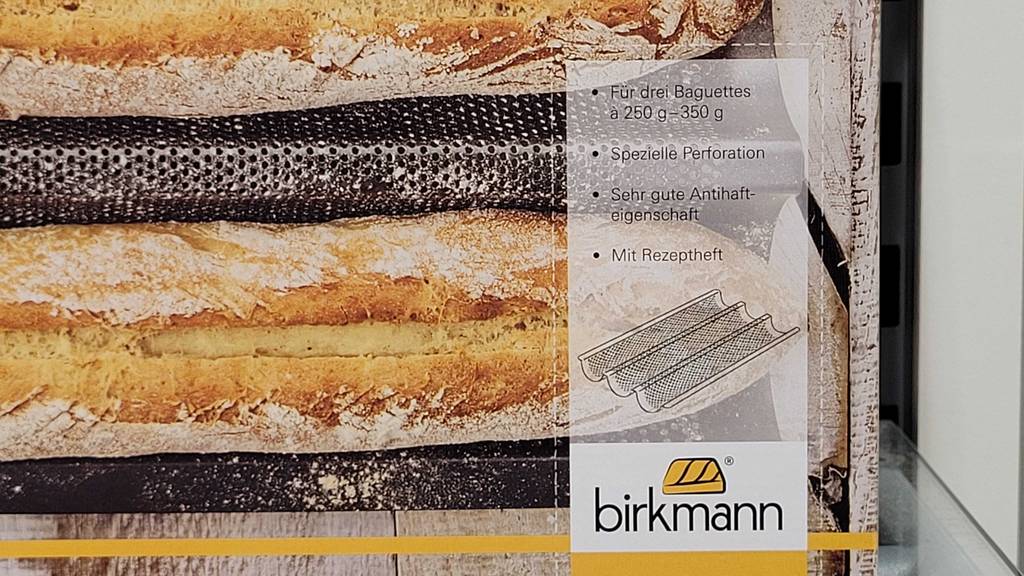 Baguette-Bleche-Test: Nahaufnahme einer Verpackung inklusive Produktbeschreibung.