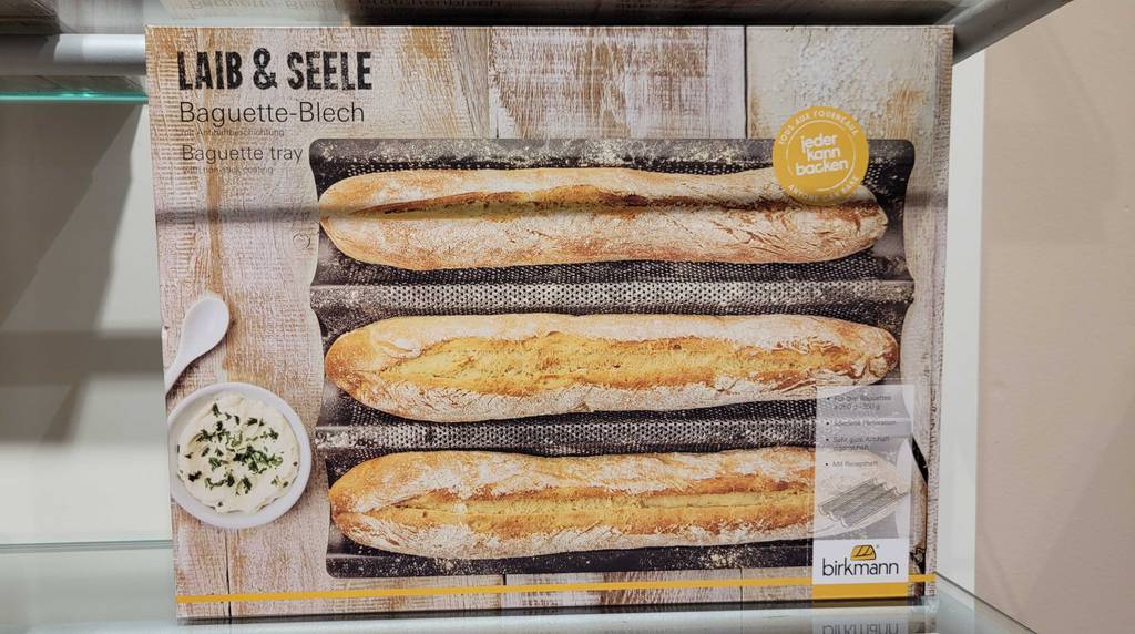 Gesamtansicht der Verpackung der Marke Birkmann, in der sich ein getestetes Baguette-Blech befindet.