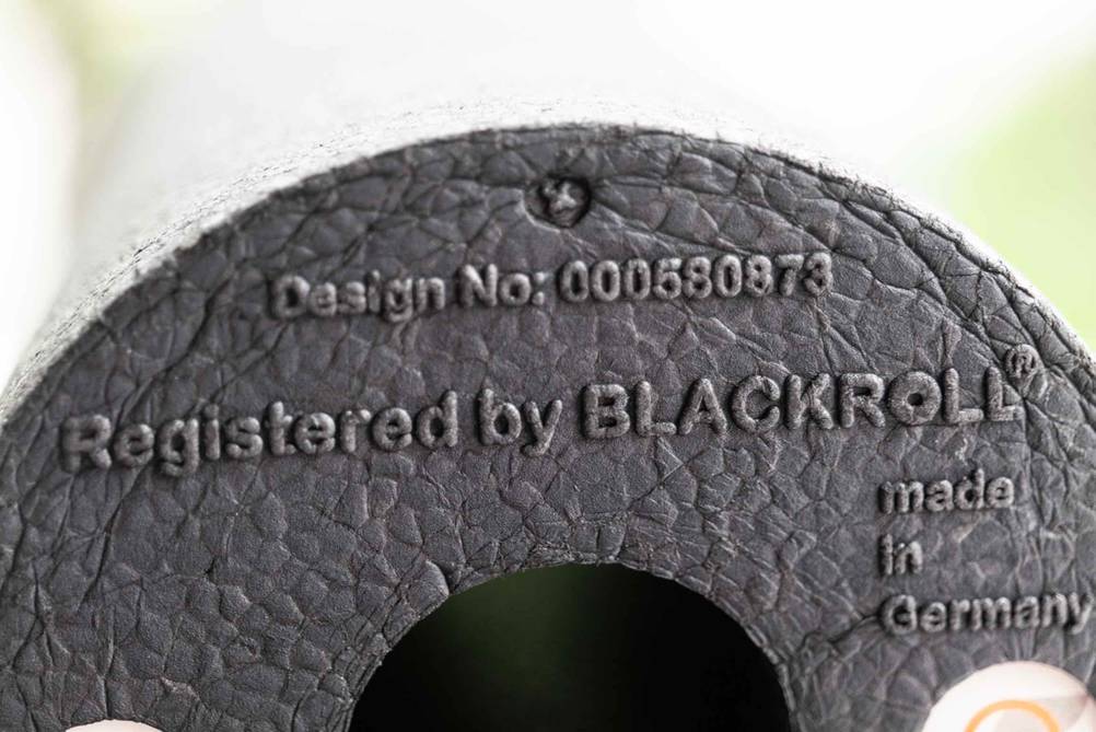 Blackroll getestet: Detailaufnahme der Informationen auf der Seite der Rolle.