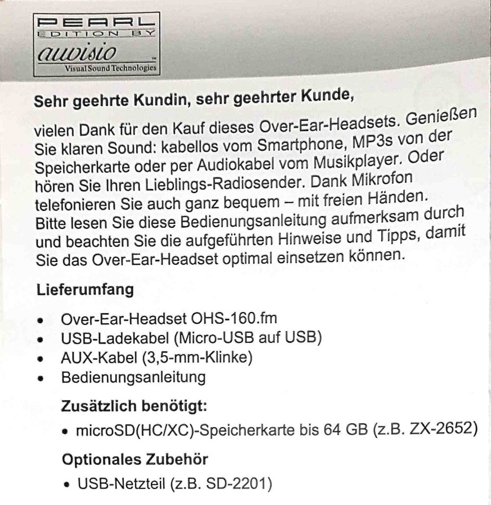 Nahaufnahme der Betriebsanleitung der getesteten Bluetooth-Kopfhörer bis 100 Euro.
