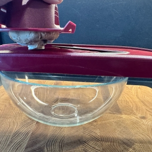 Benutzung des Börner-V1-ClassicLine-6-tlg.-Set mit einem Pilz auf einer Glasschale