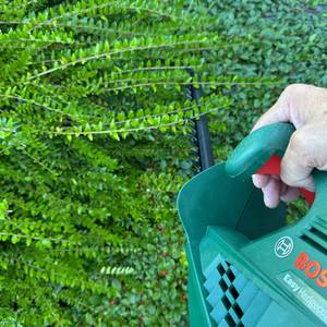 Die Bosch Easy Hedge Cut 45 wird während der Anwendung von einer Hand bedient.