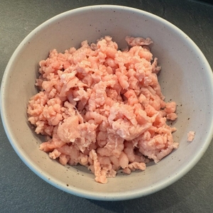 Zerkleinertes Fleisch liegt in einer Schale