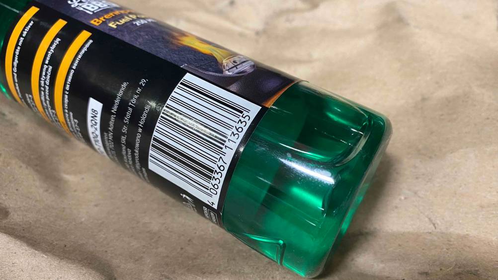 Nahaufnahme des Strichcodes einer getesteten Brennpaste.