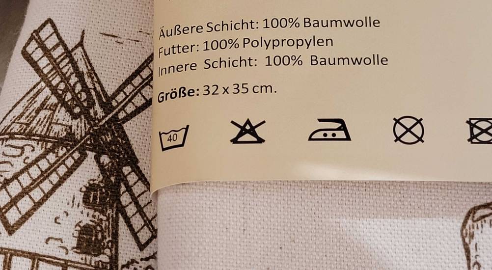 Brotbeutel getestet: Nahaufnahme der Infromationen auf der Rückseite des Labels.