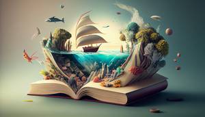 Bücher verkaufen im Test: Ein animiertes Buch, aus dem Fantasiezeichnungen herauskommen.