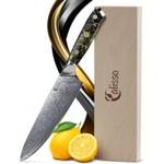 Calisso-Messer im Test: Calisso-Messer vor einer Calisso-Geschenkebox und Zitronen daneben