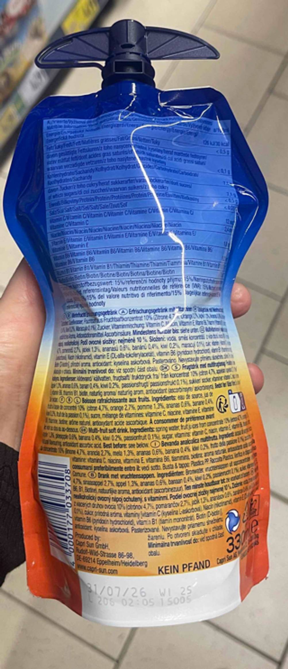 Capri-Sun im Test: Rückseite der Trinkverpackung.