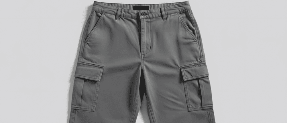 Herren-Cargohose im Test: Eine graue Cargohose in Nahaufnahme