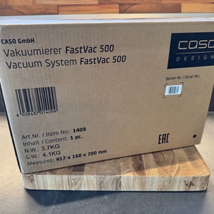 Caso FastVac 500 verpackt in Karton - Rückseite des Kartons