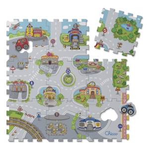 Puzzlematten im Test: Die Puzzlematte Chicco City mit schönem Straßenmotiv.