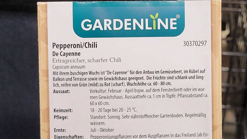 Chili-Samen getestet: Nahaufnahme der Rückseite mit Informationen.