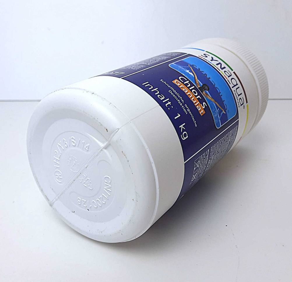 Boden der Verpackung des getesteten Chlorgranulats.