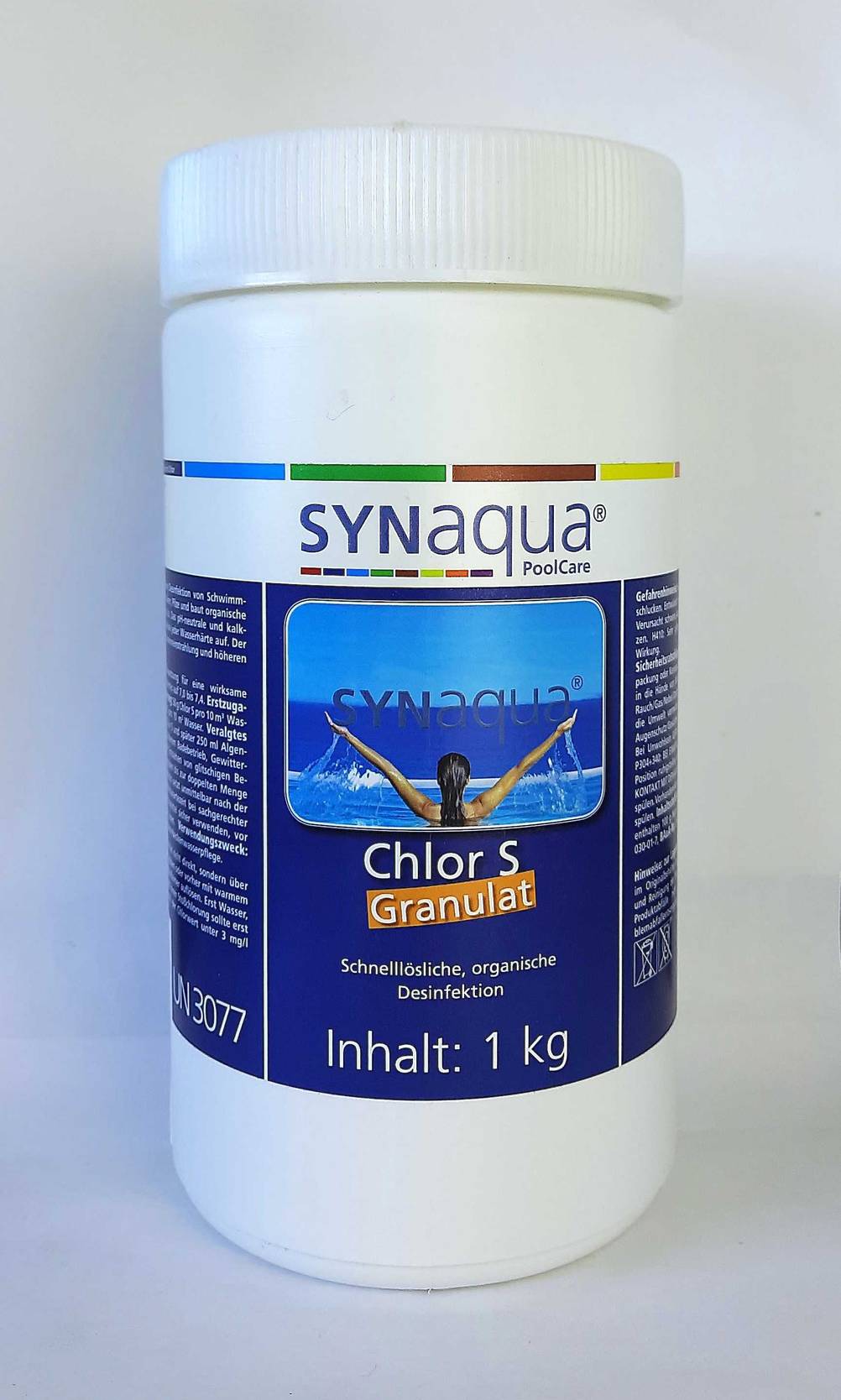 Eine Dose des getesteten Chlorgranulats von vorne.