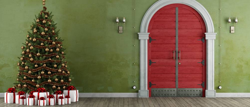Vintage entrance with christmas tree