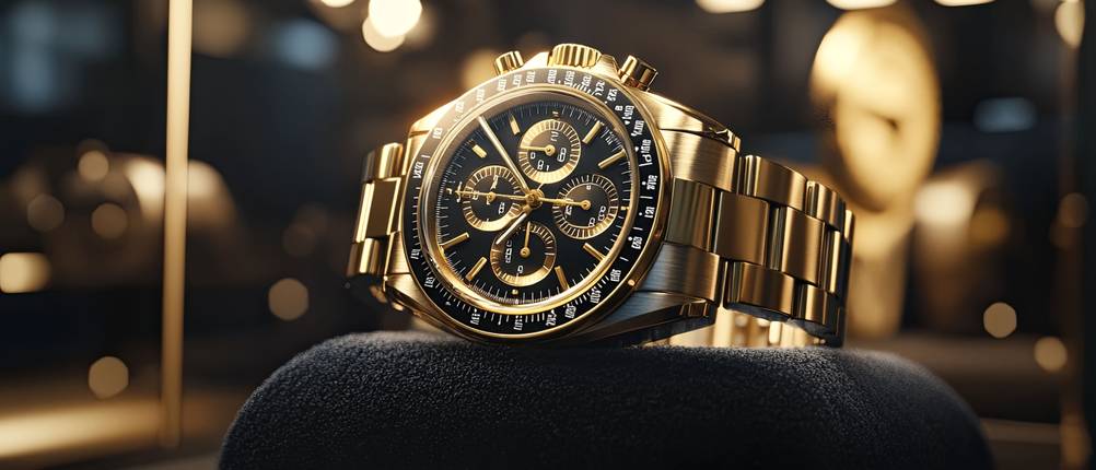 Chronograph-Test: goldener Chronograph auf schwarzer Unterlage