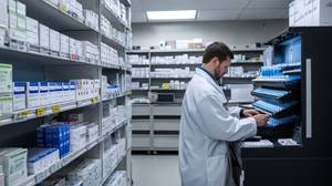 Copaiba-Öl-Test: Ein Apotheker in einer Apotheke. 