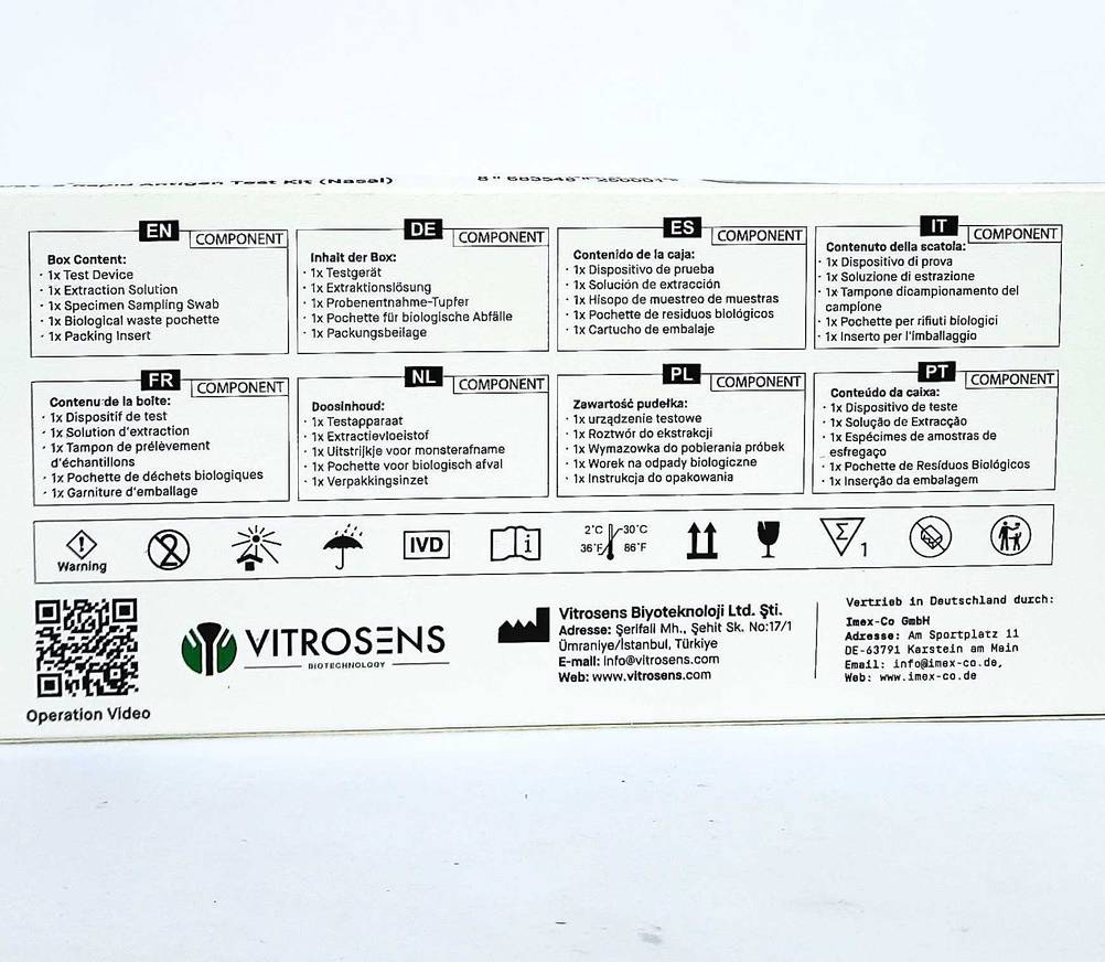Die Rückseite der Verpackung des Corona-Selbsttest im Test.