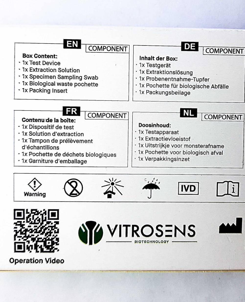 Corona-Selbsttest getestet: Nahaufnahme der Rückseite mit Inhaltsangaben.