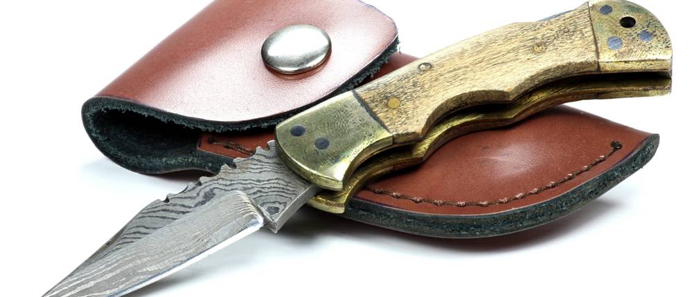 damast messer mit ledertasche 