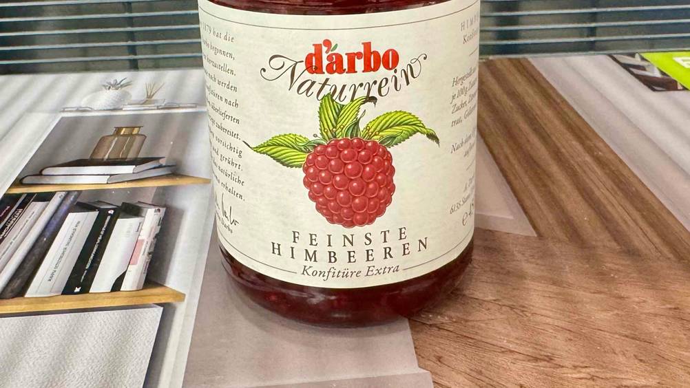 d'arbo-Marmelade getestet: Nahaufnahme des Labels auf dem Glas.