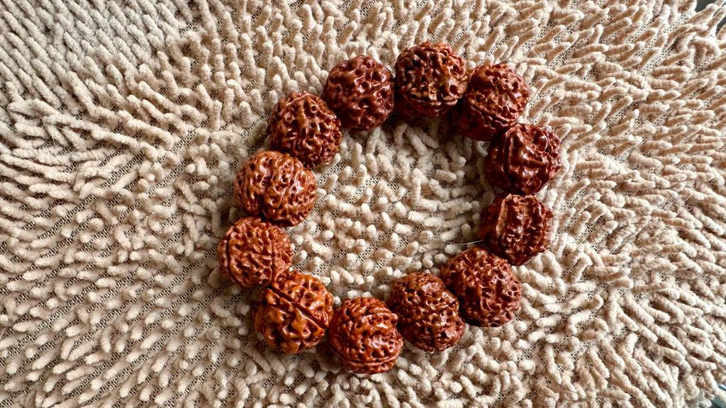 Detailansicht der Verarbeitung einer getesteten Rudraksha.