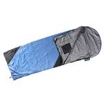 Daunenschlafsack im Test: blau-schwarzer Deckenschlafsack vor weißem Hintergrund