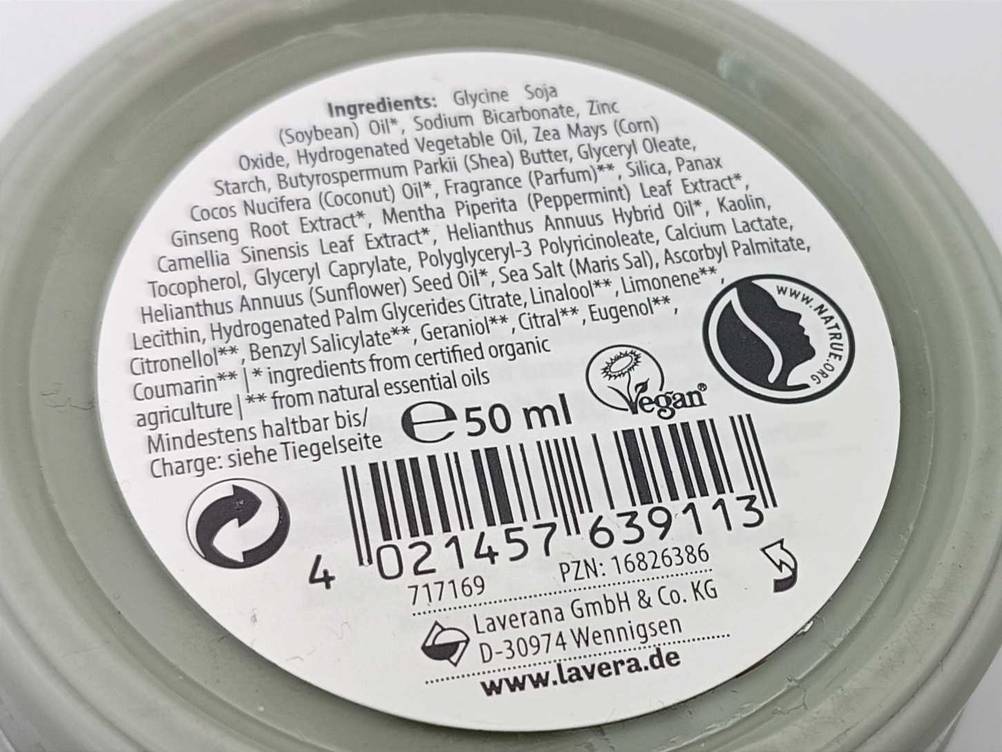 Deocreme getestet: Rückseite der Dose mit Inhaltsangaben.