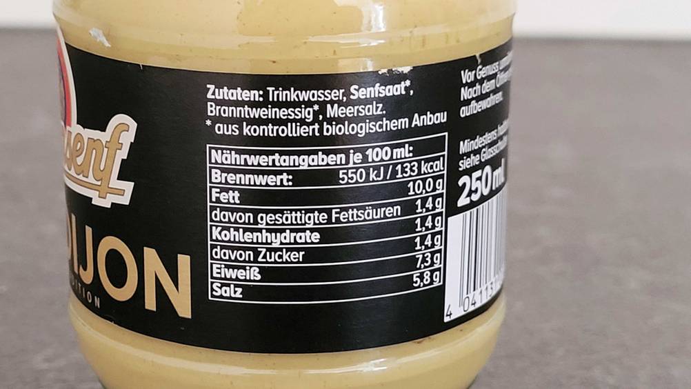Nährwertangaben von getestetem Dijon-Senf.