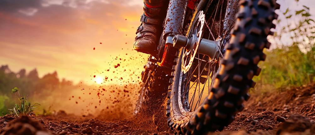 Dirtbike-Test: Dirtbike-Reifen fahren durch den Matsch.