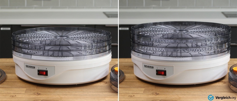 Die stapelbaren Etagen eines Dörrautomaten von Severin.