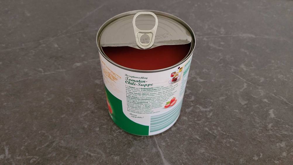 Dosentomaten getestet: Seitenansicht mit Rezeptvorschlag.