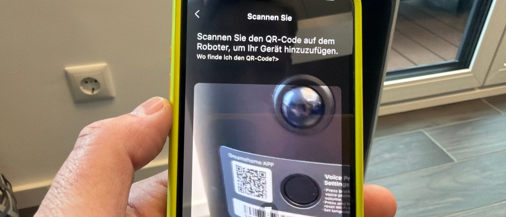 In der App vom Dreame H14 Pro wird ein QR-Code gescannt