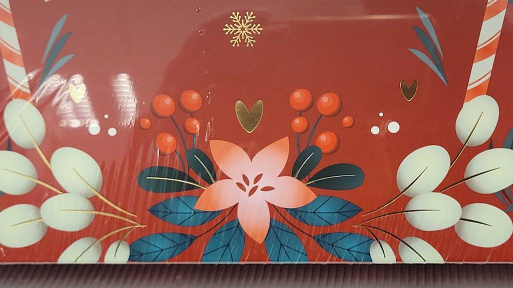 Die Nahaufnahme der floralen Dekoration eines Adventskalenders für Frauen im Test.