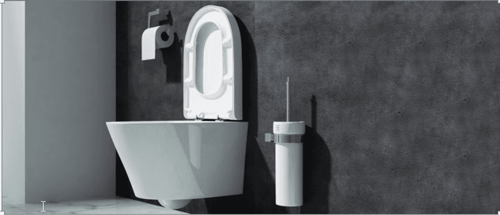 WC Aufsatz im Test: Ansicht einer hochgeklappten WC-Brille im Badezimmer. 