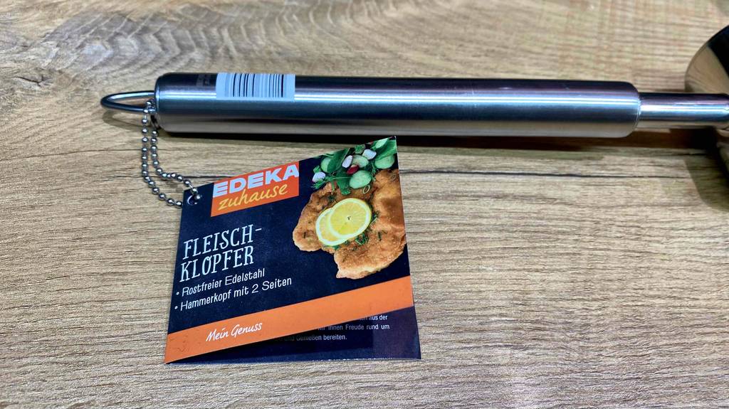Etikett vom Edeka Fleischklopfer wird gezeigt