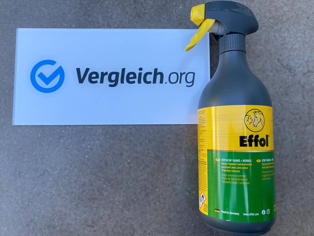Effol Spray liegt auf grauem Hintergrund vor vergleich.org-Werbeschild