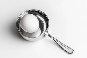 Eier-Pochierer-Test: Ein Eier-Pochierer aus Edelstahl mit einem Ei. 