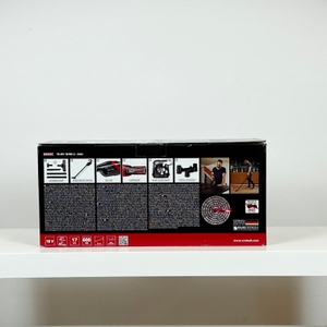 Rückseite der Verpackung des Einhell TE-HV 18/06 mit technischen Details, Zubehörabbildungen und Anwendungsbeispielen.