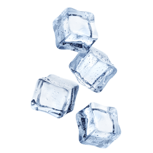 Vier fallende Eiswürfel vor transparentem Hintergrund