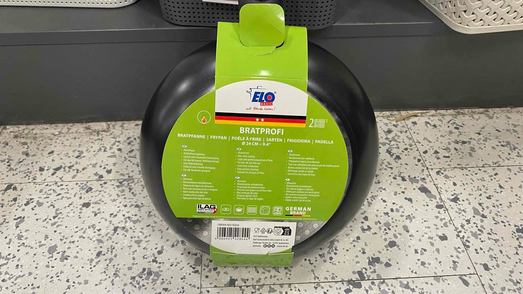 Eine Elo-Pfanne im Test: Rückseite von der Verpackung mit Anwendungshinweisen. 