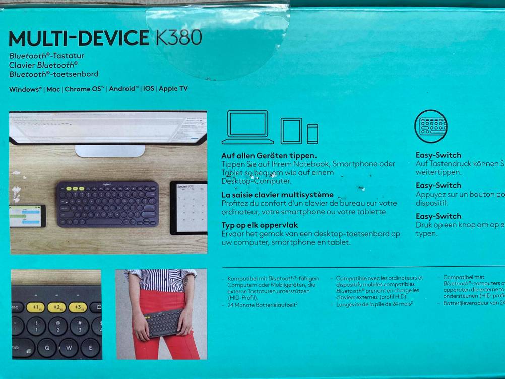 Ergonomische Tastatur getestet: Nahaufnahme des Aufdrucks mit Informationen auf der Verpackung.
