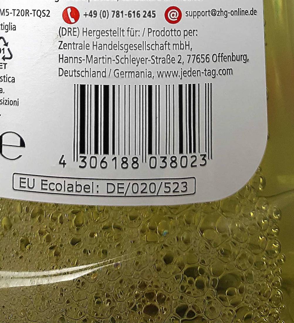 Essigreiniger-Test: Nahaufnahme des Strichcodes auf der Flasche.