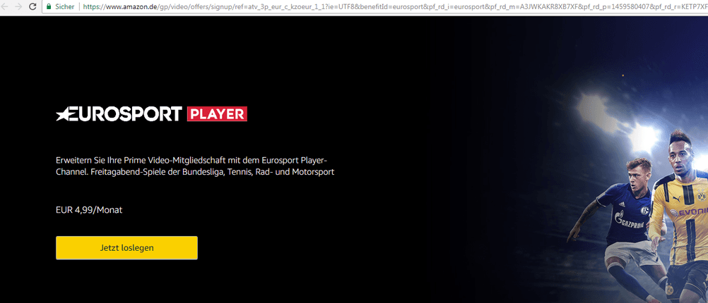 Buchungsseite für den Eurosport Player