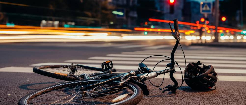Fahrradhelm-Herren-Test: Fahrrad und Helm liegen am Boden auf der Straße