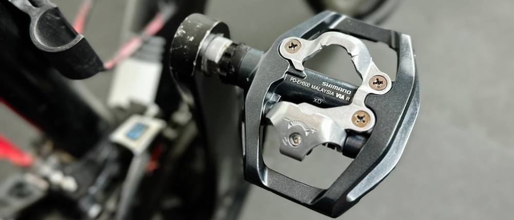 Die Klickseite der Fahrradpedale von Shimano.